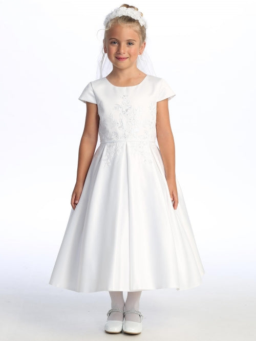 Girls Sequin Embroidered Tulle Satin Communion Plus Size Dress 8.5-20.5